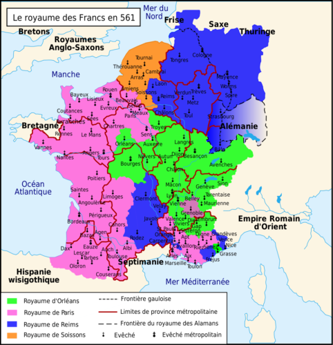 Carte du Royaume franc sou sla dynastie mérovingienne en 561